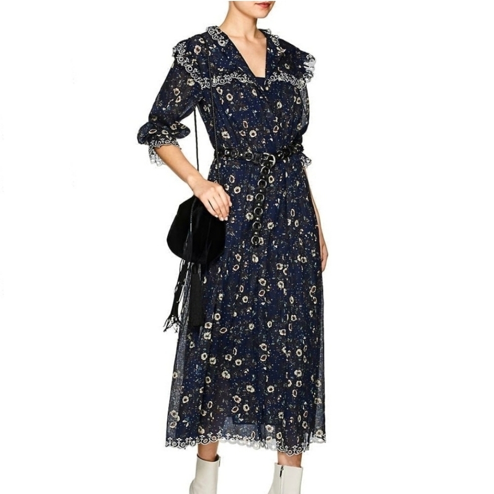 Isabel Marant Etoile Navy Blue Floral Cotton Maxi Dress
